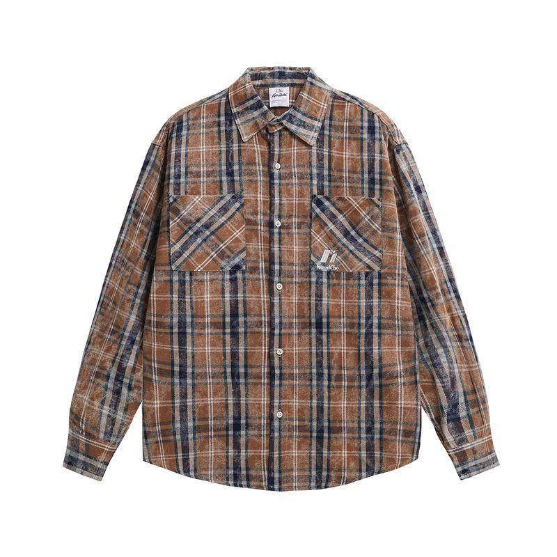 

Men s Autumn Vintage Plaid Shirt, Trendy Washed American-Style Shirt, Loose and Versatile Casual Couple s Jacket Kakh XL
