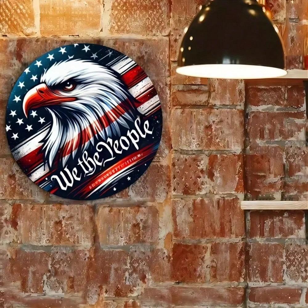 Patriotic American Flag Metal Wall Art Aluminum Engraving Home Decor Sign