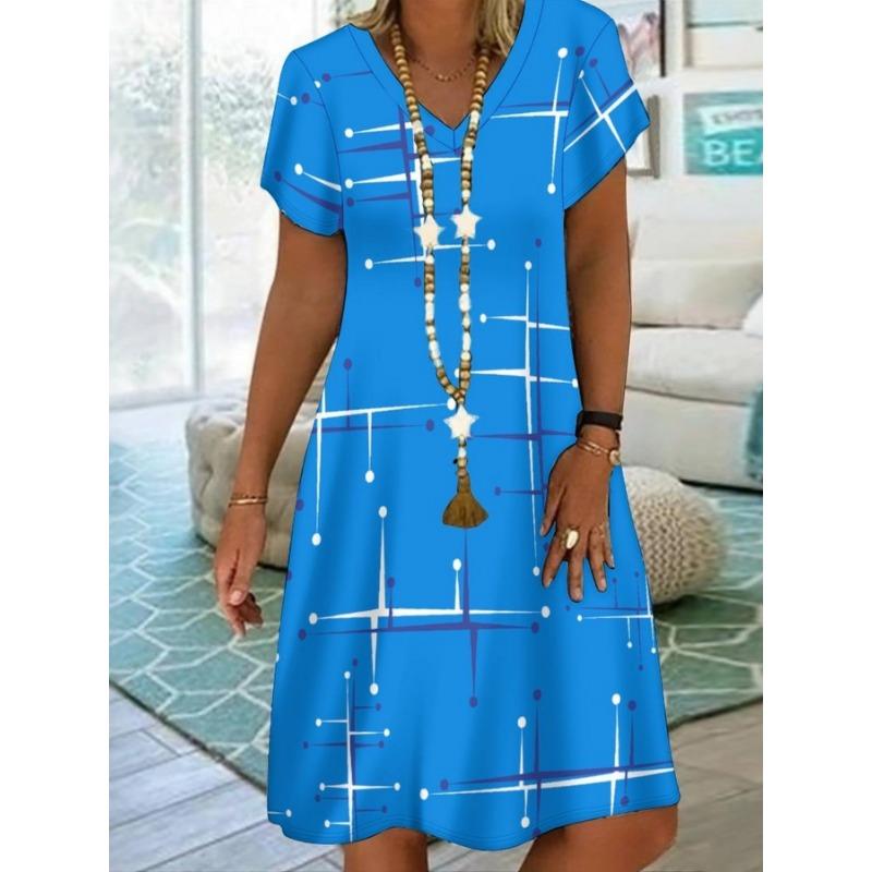 Весенне-летние женские элегантные платья с коротким рукавом и модными принтами S