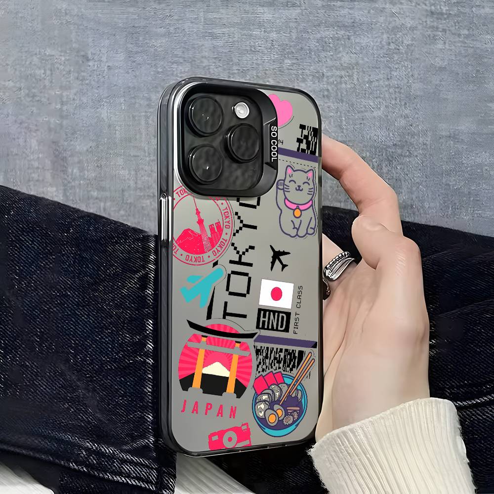 Japan Plane Travel Ticket Phone Case For iPhone 16 15 14 13 12 11 Plus Pro Max Multicolor Aurora Laser Shockproof Funda Cover