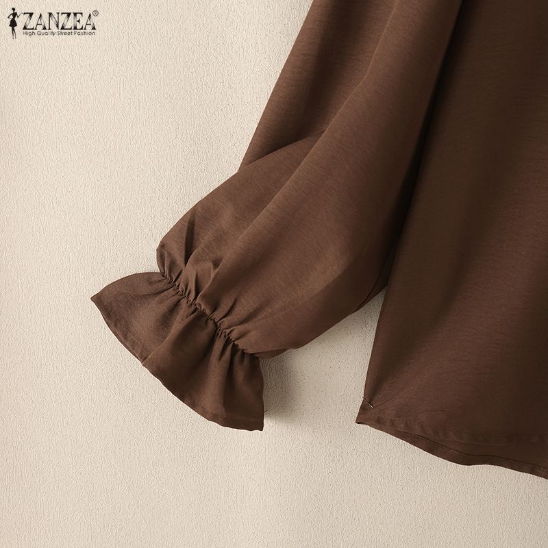 ZANZEA Women Casual Stand Collar Loose Long Sleeve Blouse