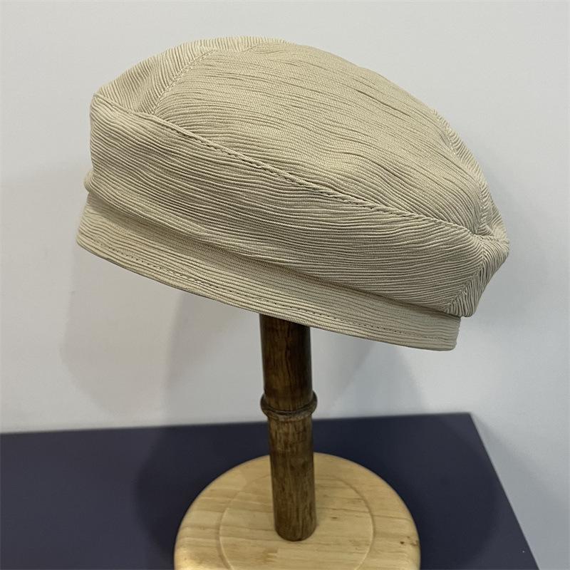 

Весенне-осенний новый берет с плиссированной текстурой, женская литературная и ретро шляпа художника, модная однотонная шляпа-бутон Adult (55-58cm) бежевый