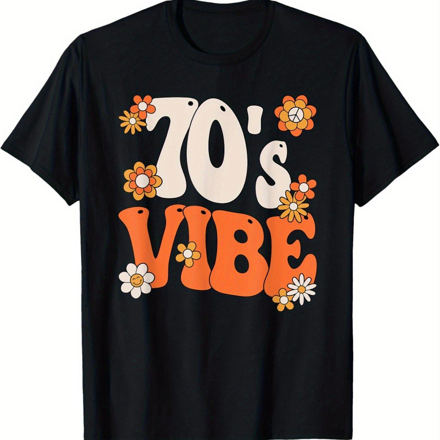 

70s Vibe Retro Floral Print Graphic Tee Hippie Disco Festival Unisex T-Shirt 4XL