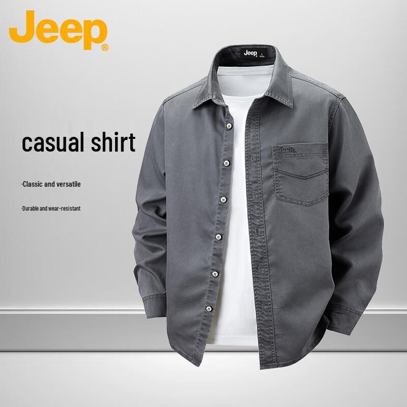 JEEP Men's Denim-Style Long Sleeve Casual Shirt