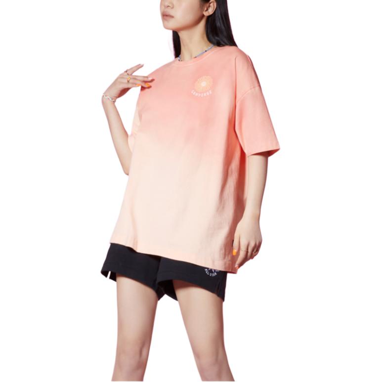 Converse T Shirts Women's Pink Crew Neck Moderate Straight Fit 10024791-A01