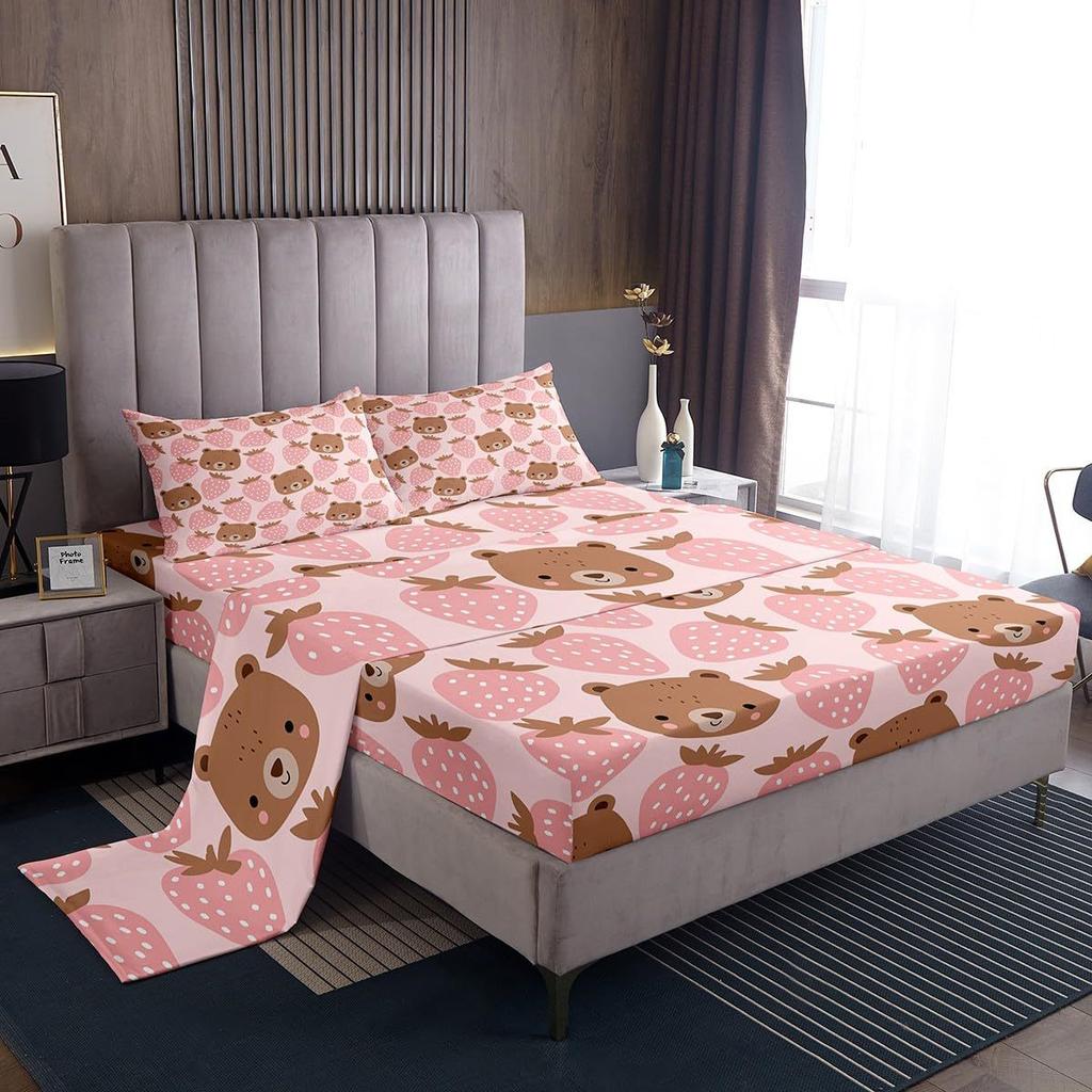 Cartoon Animal Little Monkey Pattern Bed Hat Four-piece Bedding Set Bedroom Dormitory Bedding Decoration