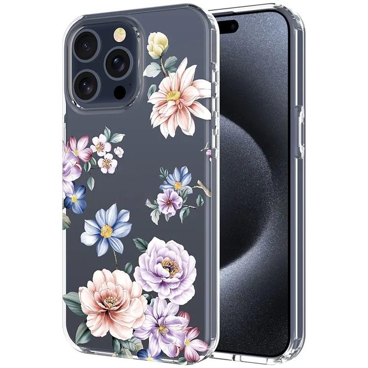 

Чехол для iPhone 15 Pro Max Crystal Clear, тонкий чехол из ТПУ с цветочным узором