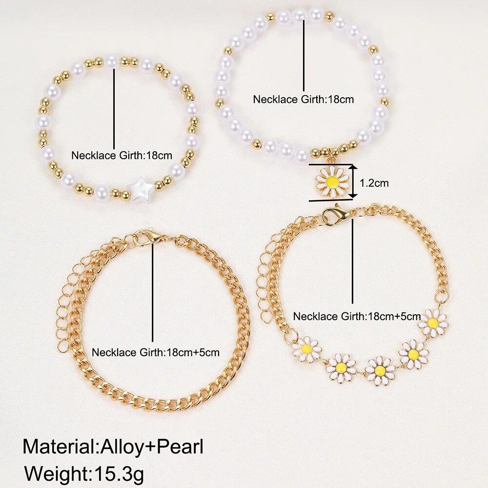 5/8pcs Set Of Girls Lovely Creative Pentagram Daisy String Handmade Bracelet Watch Set