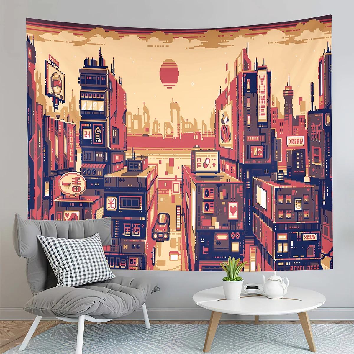 Гостиная Спальня Гобелен Современный Геометрический Красочный Архитектурный Узор Модный — фото 5