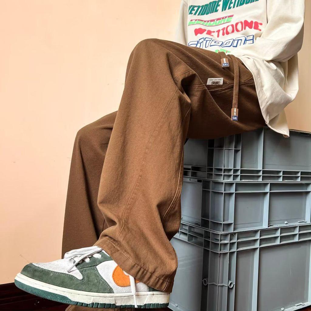 Men's Autumn/Winter Coffee-Colored Retro Straight-Leg Japanese Overalls: Loose Casual Pants