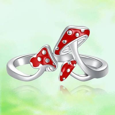 Charming Red Mushroom Adjustable Ring Adorable Vintage Design for Women Perfect Birthday Christmas Gift for Girls