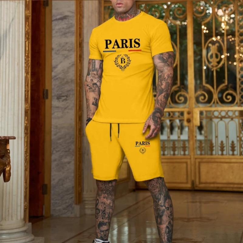 2025 Neue Sommer Herrenmode Kurzarm T-Shirt+Split Shorts 2-teiliges Set Sportbekleidung Mode Jogging Freizeit Herren Set