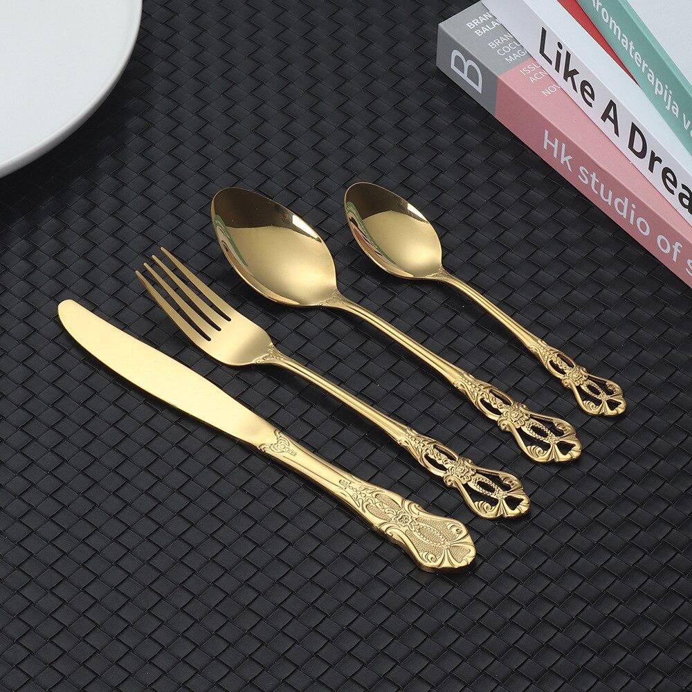 Royal Tableware Set Embossed Retro Stainless Steel Knife, Fork, Spoon Hotel Western Food Knife, Fork CST