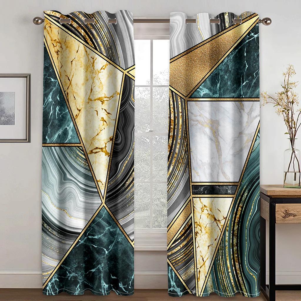 

3D роскошные шторы с мраморным принтом, черные и золотые занавески, тонкие затеняющие оконные шторы для гостиной, роскошные шторы для декора спальни (50Wx50H)x2(CM)&Grommet Top