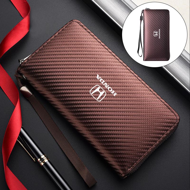 Men's Long Wallet Carbon Clutch Bag Car Logo Handbag Coin Purse Gift For Honda Civic Accord CRV HRV Pilot Fit Odyssey Legend Pas SM1