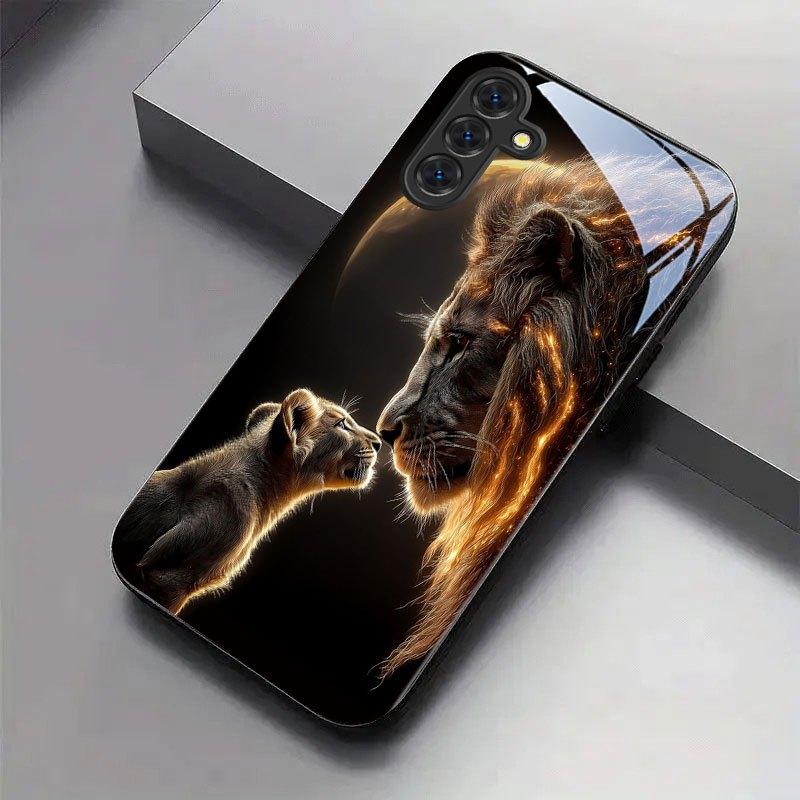 Jin Daxiao Löwenmuster Glas Handyhülle geeignet für Samsung Galaxy S26 S25 S24 S22 S21 S20FE/Ultra/Plus Anti-Drop-Rückabdeckung
