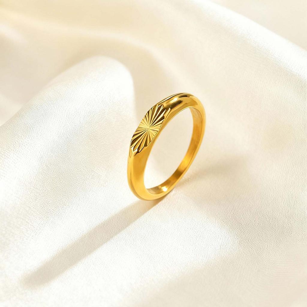 Fashion Minimalist Stainless Steel Ring for Women Men, Geometric Embossing Gold Plated Rings, Trendy Finger Jewelry Wedding