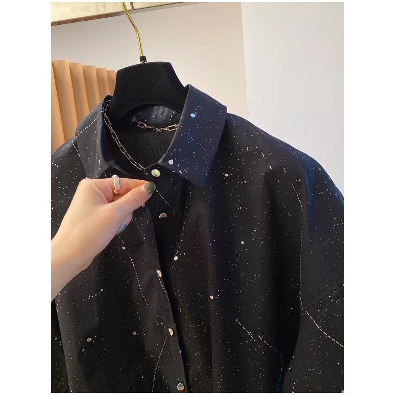 Summer Korean Style Black Splatter Paint Short Sleeve Shirt Comfortable European Trendy Unique Top