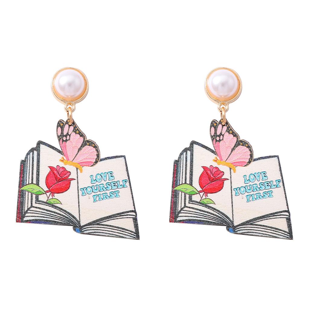 Children's fun painted printing wooden stationery modeling earrings cute college style personalized vacation travel women's models