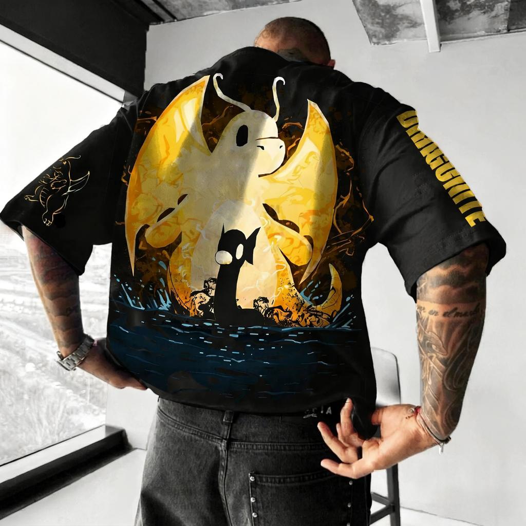 Pokémon Anime Co Branded T-shirt 2025 Unisex Summer New Dragonite Print Hip Hop Trend Casual Loose Family Short Sleeved Top
