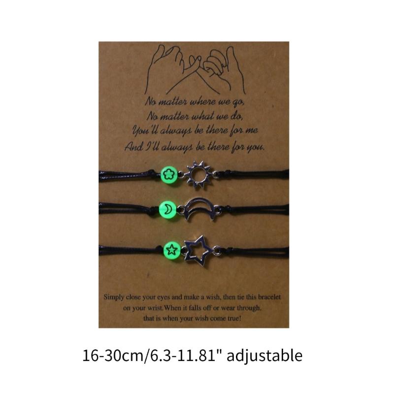 Måne Sol Stjärna Ljusande Pärlarmband Relationsflätade Armband Justerbara Vänskaps Smycken för 3 Bästa Vänner