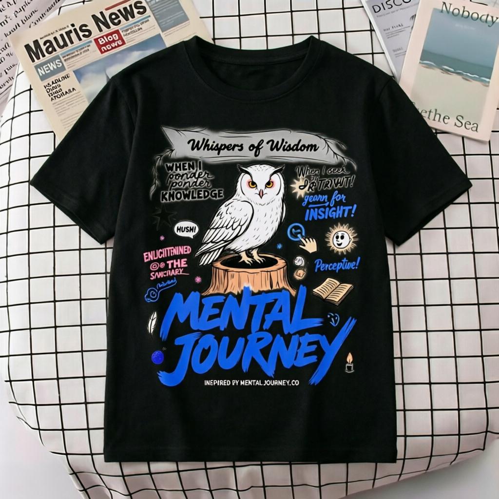 

Owl Unisextal Journey Graphic T Shirt Unisex Women Casual Cotton Short Sleeve Whispers of Wisdom Print Tee Streetwear S