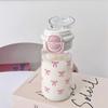 500ml Capacity Water Cup Pink Bow Printing Sippy Cup Portable Straw Water Bottle  Gifts