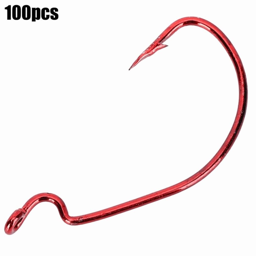 100PCS Red Worm Hooks High Carbon Steel Fishing Hooks Durable Bass Fishing Hooks  Bass Fishing