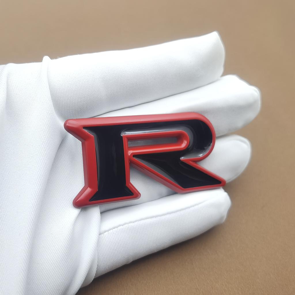 1pc 3D Zinc Alloy R Logo, Car Side Fender Rear Trunk Emblem Badge Sticker, Car Decoration Accessories