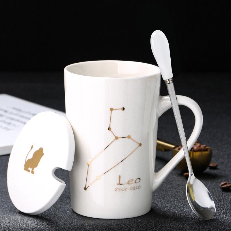 Creative Ceramic Mug - Zodiac Constellations with Lid & Spoon, Perfect Gift for Couples