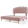 Cadre De Lit LED - MUVOE - 140 X 200 Cm - Tête De Lit Réglable - Velours Rose - Ambiance Chic