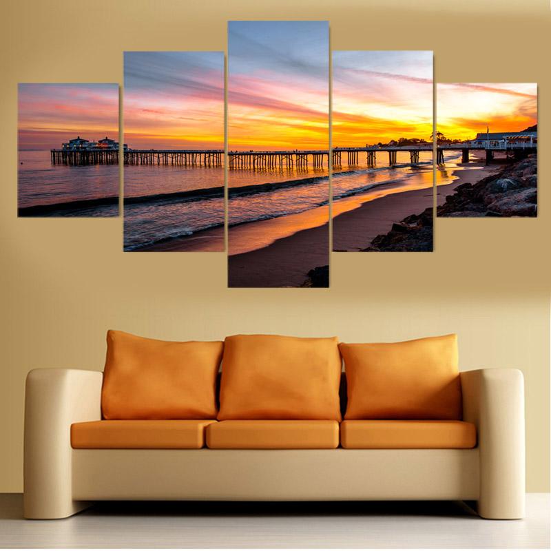 

5 панелей Пейзаж Деревянный мост возле побережья Холст Картина Плакаты и принты Настенная картина для гостиной Домашний декор без рамки 20x35 20x45 20x55cm