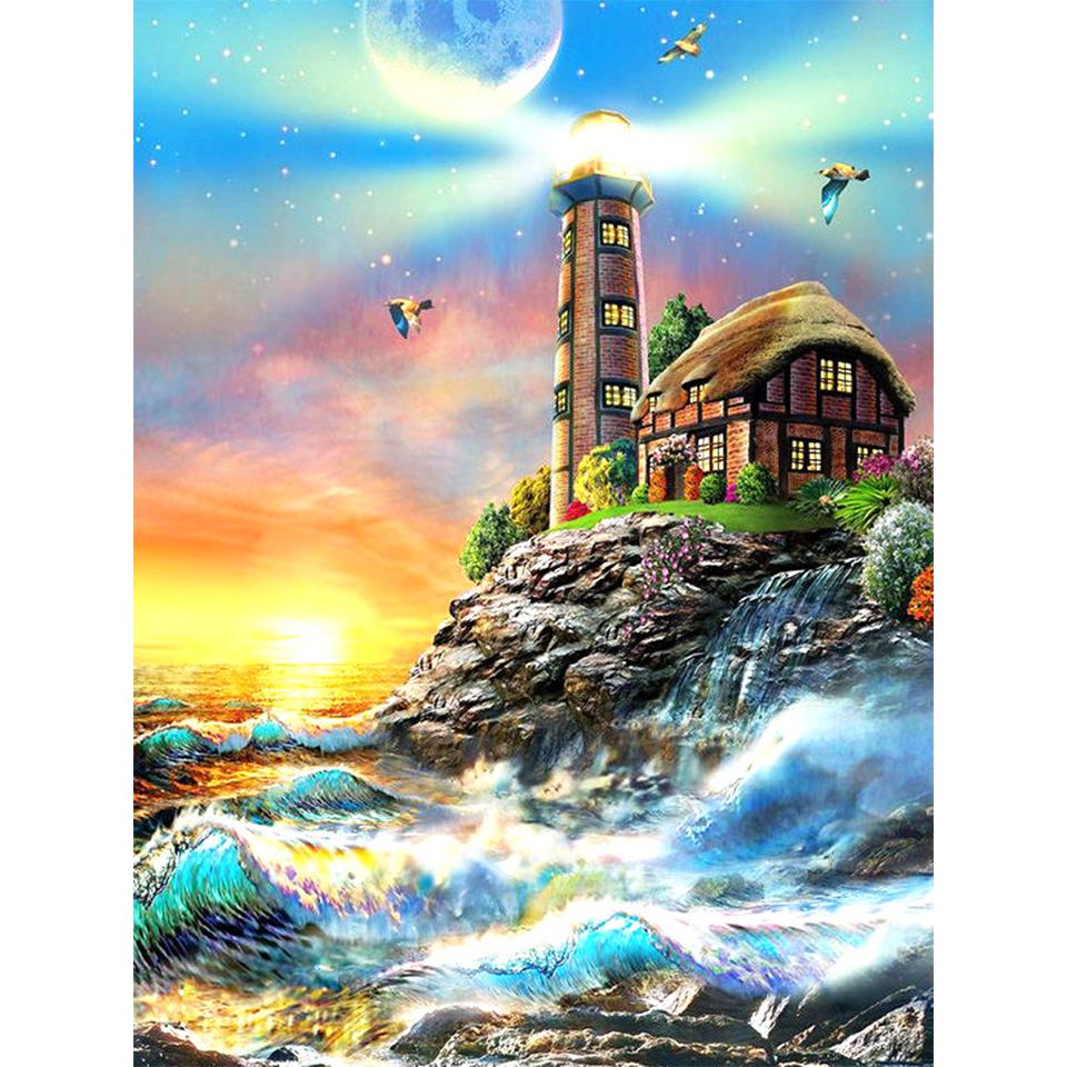 5D DIY Diamond Painting Landscape Castle Full Round Rhinestone Embroidery Cross Stitch Kit Mosaic Picture Home Decoration Gift