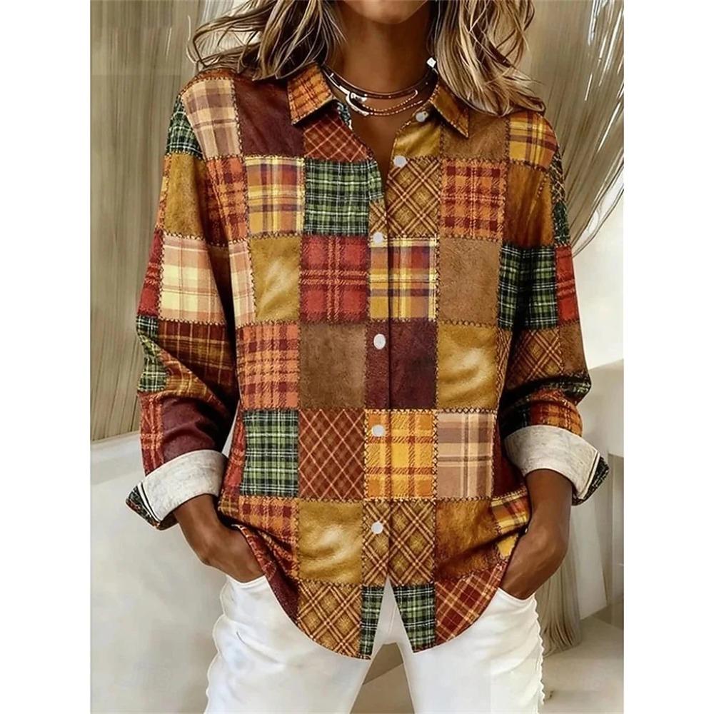 3D Patchwork Color-Printed Fashion Women's Shirt Loose Fit Ladies Blouses Tops New Spring Summer Casual Long-Sleeve Shirt