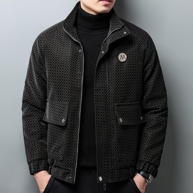 Ruffian handsome leather jacket, leather jacket, young men's short autumn and winter new trendy brand floral cotton jacket, warm and cold clothing