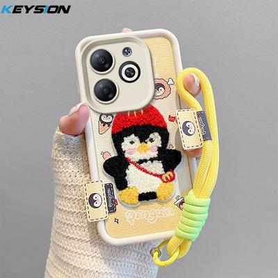 KEYSION כיסוי קטיפה מצויר חמוד עם רקמה עבור TECNO Spark Go 2024 20 20C עם רצועה כיסוי טלפון עמיד בפני זעזועים מעור PU עבור Pop 8