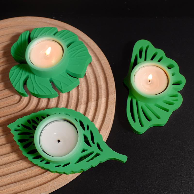 Plaster Concrete Resin Craft Casting Molds Leaves Candlestick Silicone Mold DIY Handmade Leaf Tealight Candle Holder