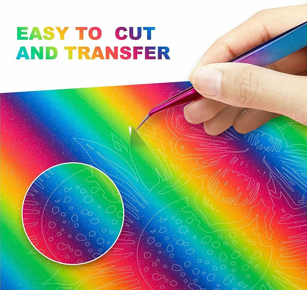 Holographic Sparkle Rainbow Gradient Indoor Adhesive Vinyl for Crafts Cut Silhouette Expressions Cameo Decal Sign Sticker DIY