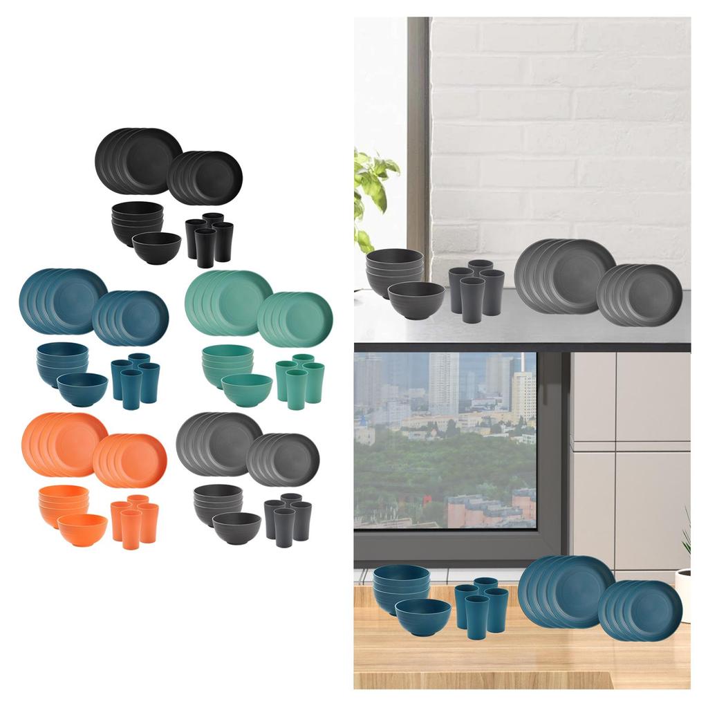 16-teilige Geschirrsets Rund Service für 4 Matt Minimalistisch Bruchfeste Teller Tassen für Party Wohnmobil Küche Haushalt Camping