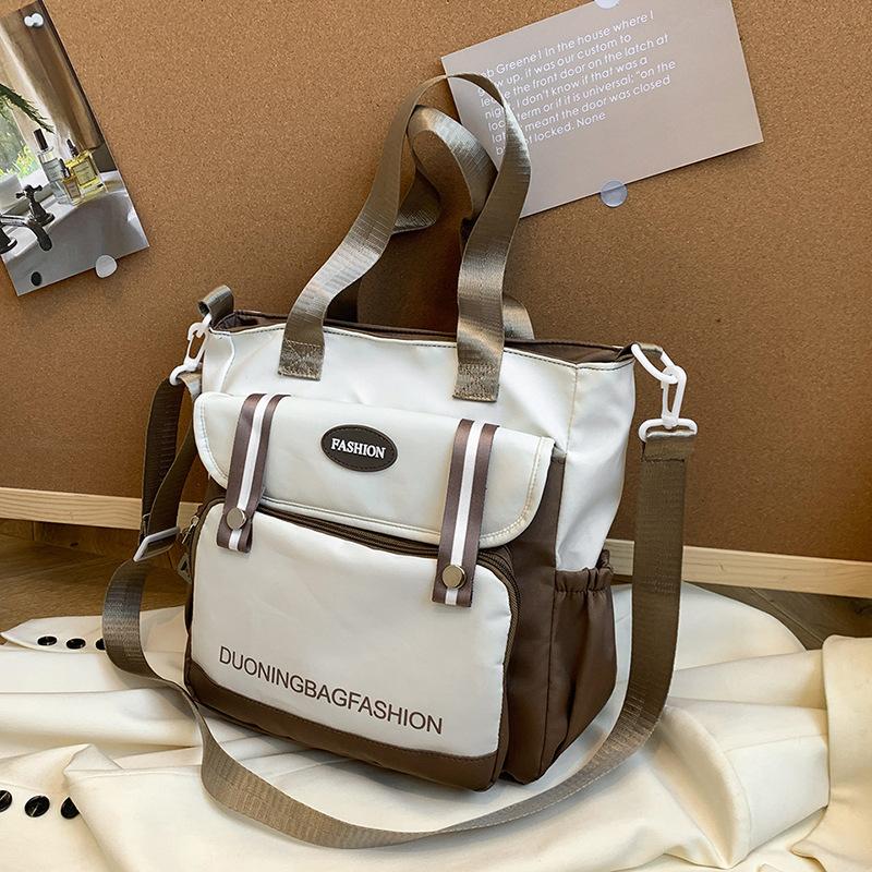 Contrast Color Student Tote Bag, Tutoring Bag, Canvas Messenger Bag, Junior High School Student Large-capacity Class Bag, Female