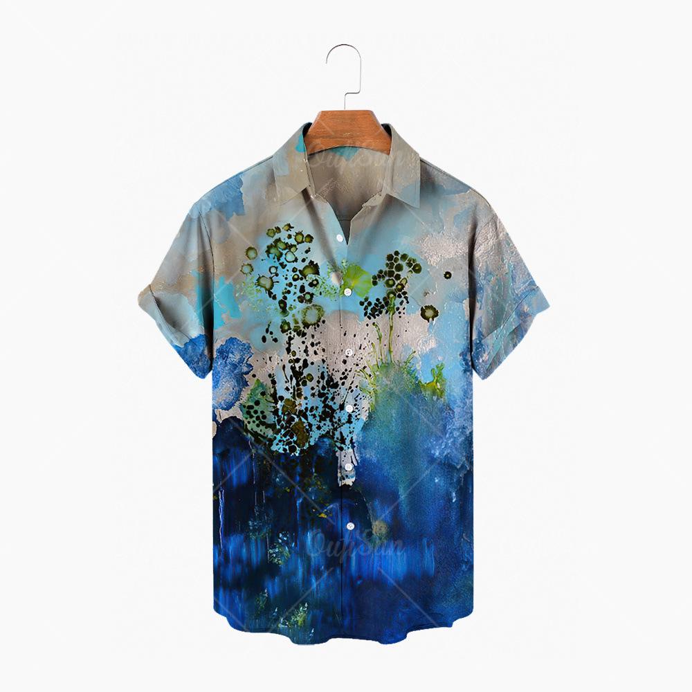 Hawaiian men's vacation seaside shirt with a turn-down collar and short sleeves