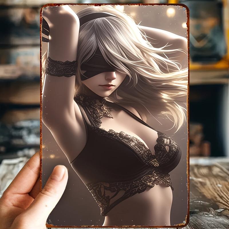 

Retro Anime Metal Wall Art for Women Bikini Style Aluminum Sign Waterproof Vintage Wall Decor for Home Bar Cafe Birthday C 20x30cm