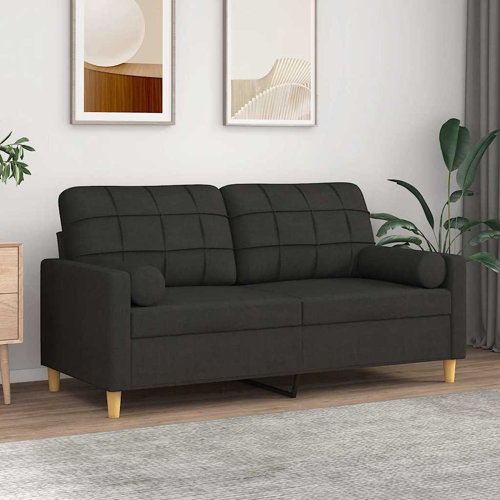 Vidaxl 2-Osobowa Sofa Z Poduszkami, Czarna, 140 Cm, Tkanina