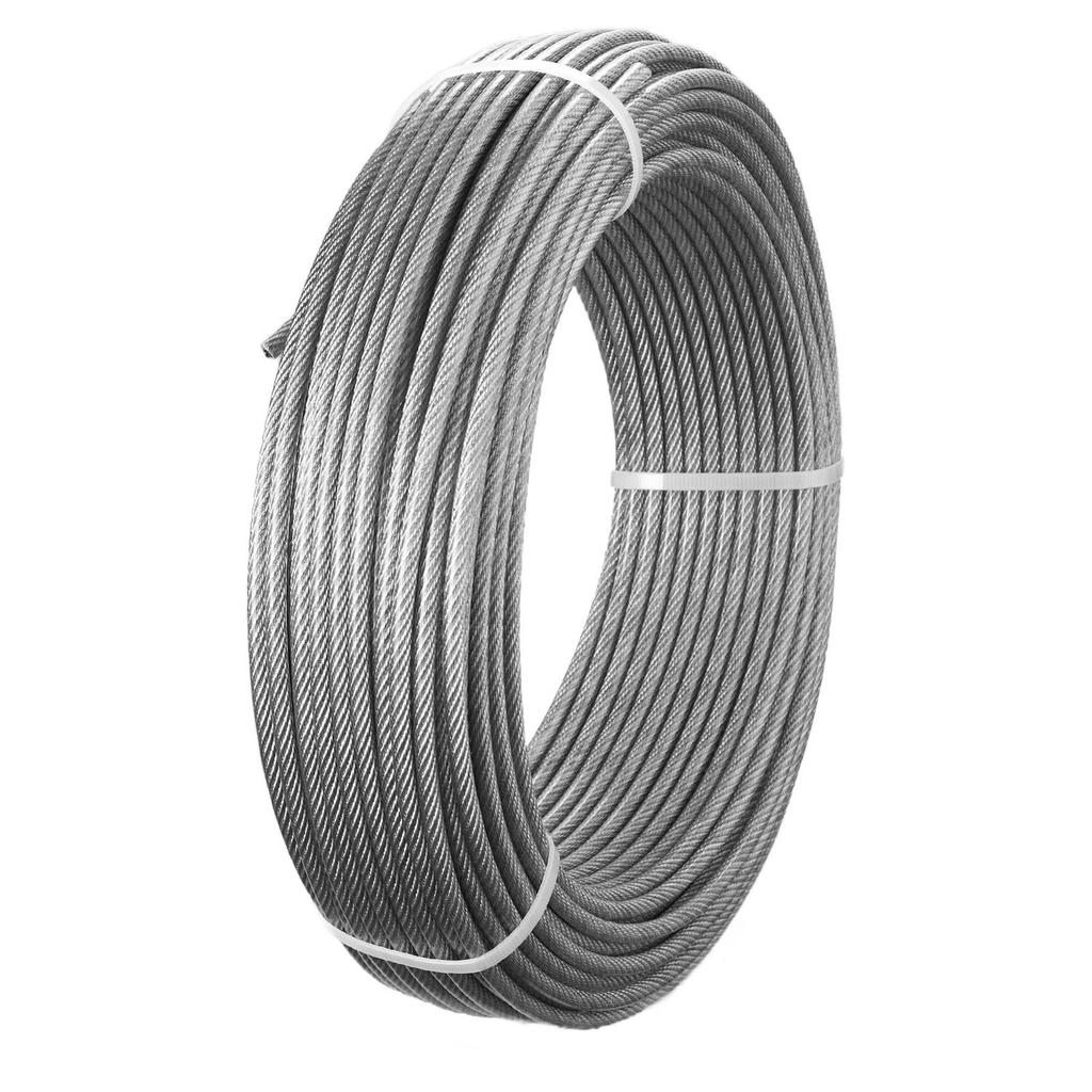 4.76 mm Wire Rope Kit, 61 m Length, 304 Stainless Steel Wire Cable, 7.1 kN Breaking Strength, 7 x 7 Strands Construction, Steel Cable for Deck Railing