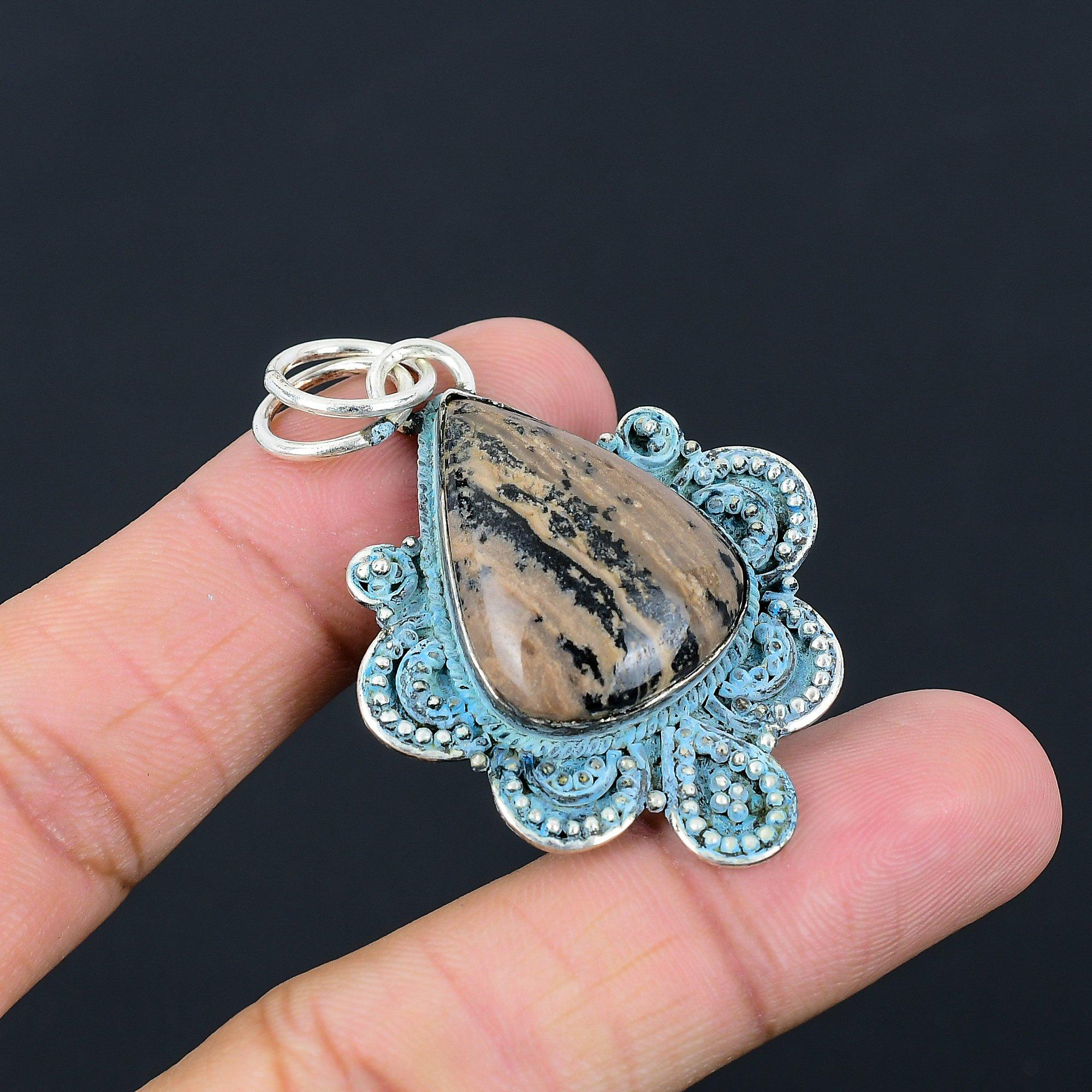 Birthday Gift For Her Natural Honey Dendrite Opal Gemstone Pendant 925 Silver