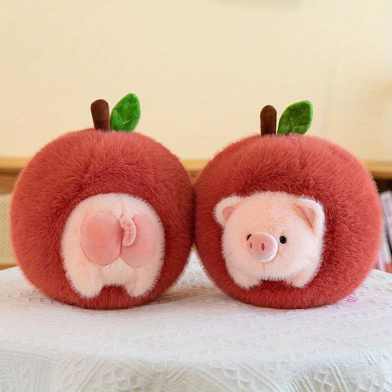 1 adorable apple-shaped pig plush toy, soft polyester stuffed animal, charming bedroom decor, ideal gift for birthdays, Christmas, and Thanksgiving