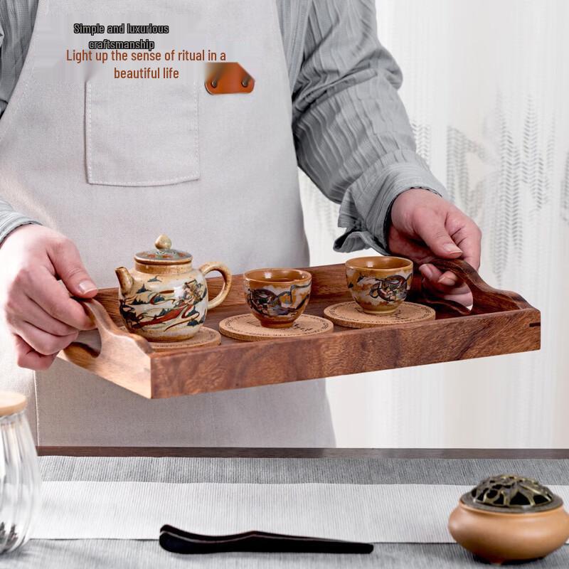 Wooden Rectangular Portable Tea Tray