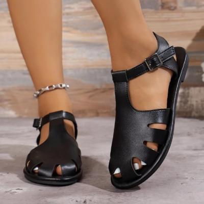 Damenschuhe im Angebot 2024 Geschlossene Zehensandalen für Damen Sommersandalen für den Alltag Damen Hohlschnallenriemen Flache Outdoorschuhe Damen