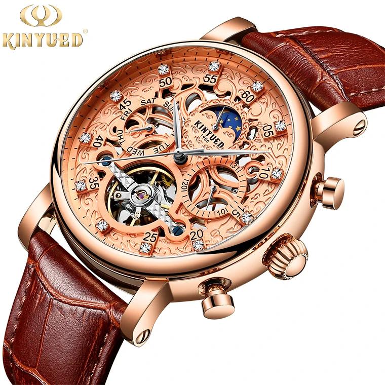 KINYUED J026 Man Automatic Watch Leather Band Waterproof Big Dials Decoration Casual Reloj Business Men Mechanical Watches