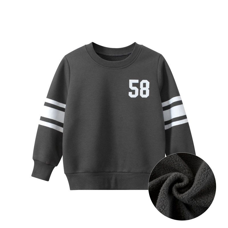 Small Children's Clothing Kids Crew Neck Fleece-Lined Sweater for Autumn and Winter